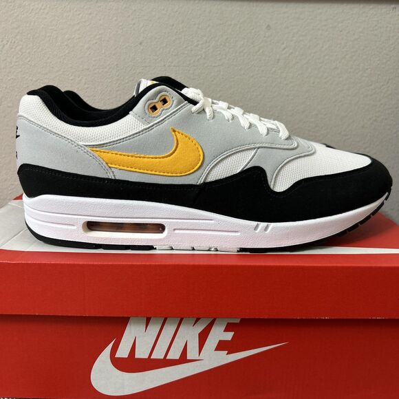 Nike Air Max 1 Shoes Mens Size 14 White Black Yellow Retro Running FQ0269-100 - Picture 1 of 9